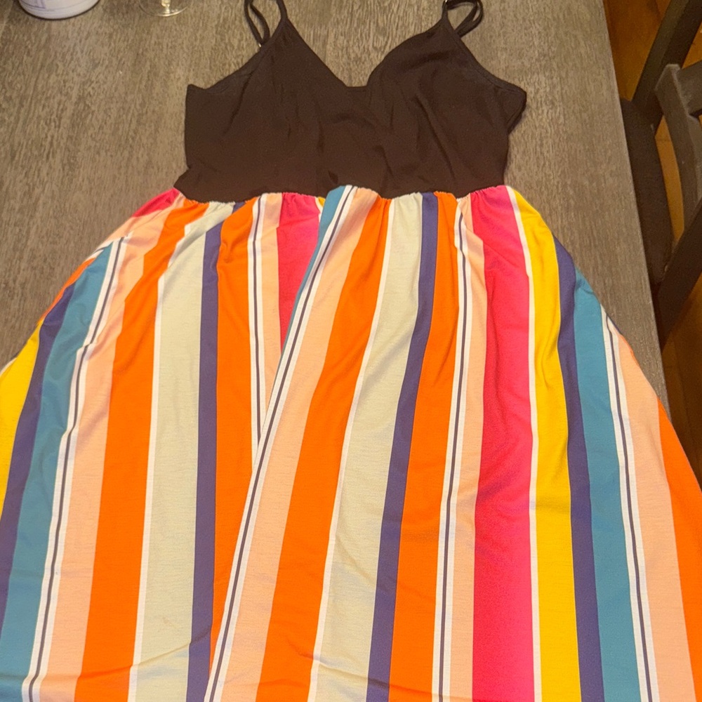 Amazon Women's Black and Multicolor Striped Dress